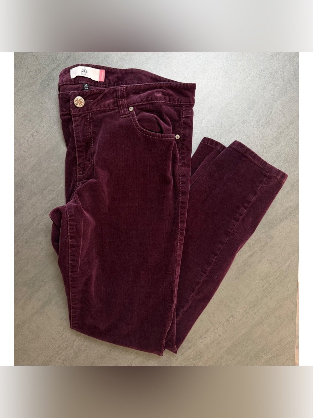 Cabi 3197 Corduroy Cords Skinny Jeans Deep Purple Women’s Size 14 Stretch Preppy